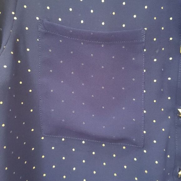 Nordstrom Eric & Lani Blouse Women's Large Sheer Blue Silver Metallic Polka Dot - Picture 4 of 7